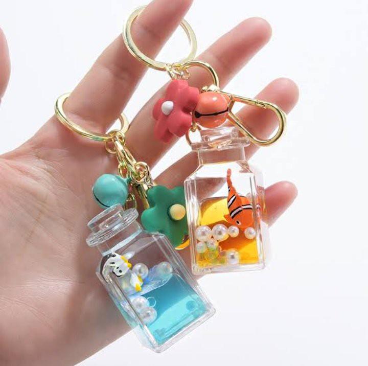 Glass Keychain with Flower Charm for Men Women