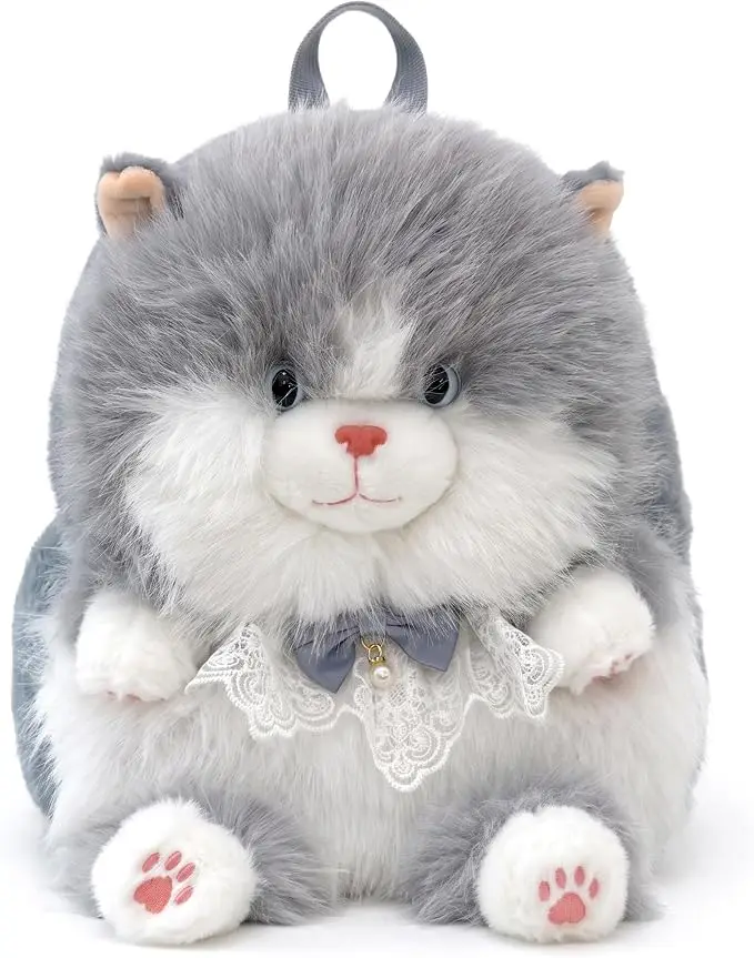 Cute Cat Ragdoll Plush Handbag with Lace Bow