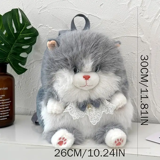 Cute Cat Ragdoll Plush Handbag with Lace Bow