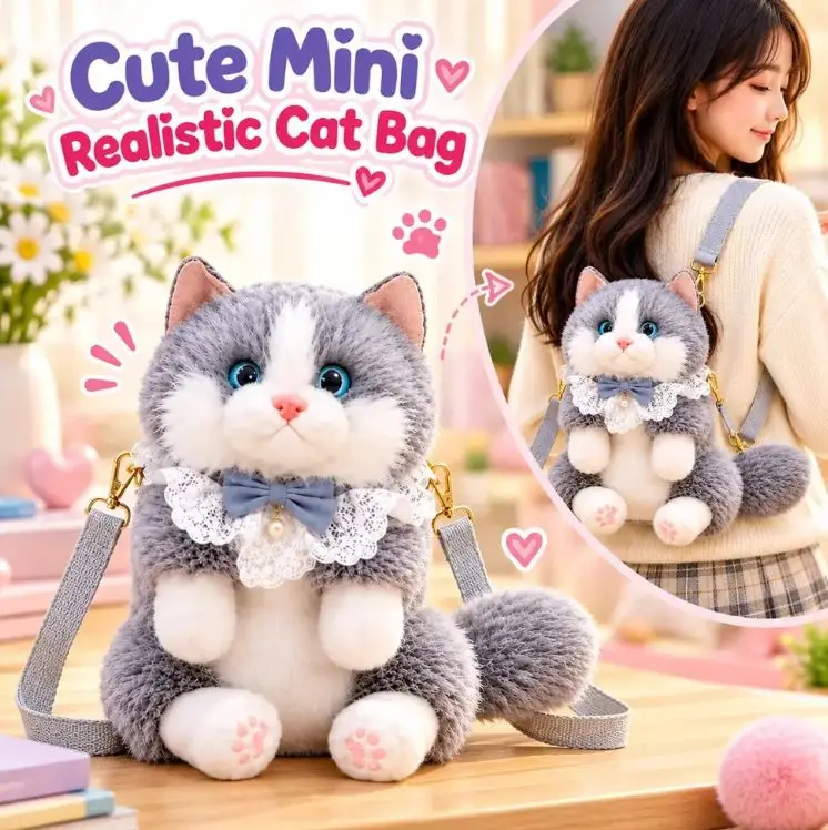 Cute Mini Realistic Cat Bag For Kids (Random Color)