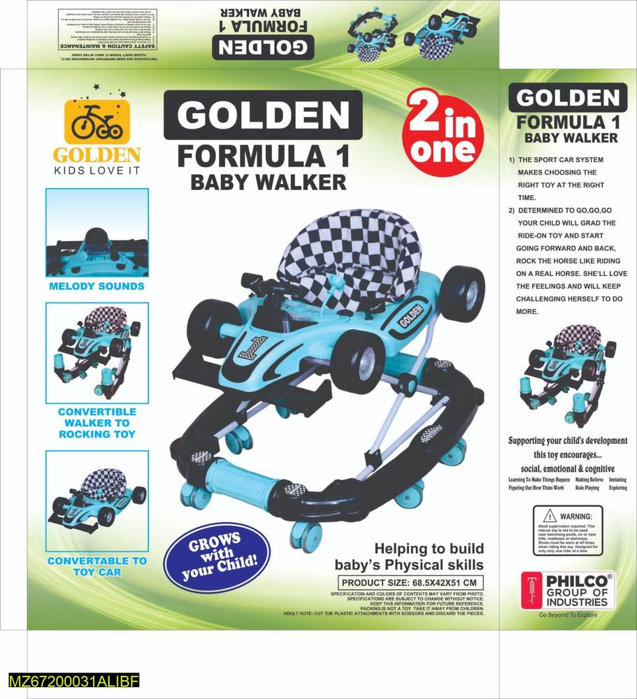 Golden Formula 1 Baby Walker & Rocker Toy Blue Black