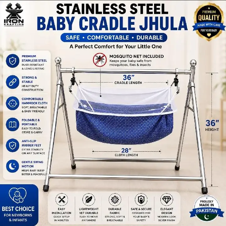 Baby Swing Premium Stainless Steel Frame, Strong & Stable Structure With Fabric