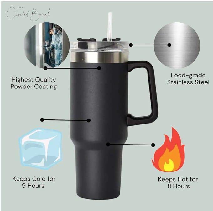 Vacuum Insulated Tumbler Black Pink Blue Stainless Steel
