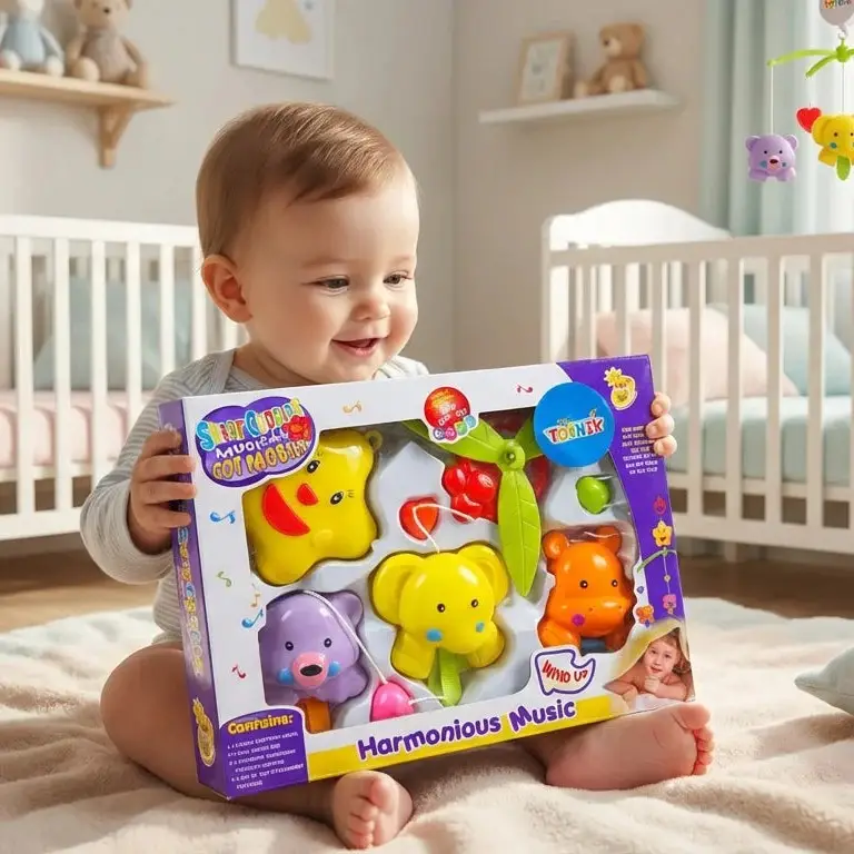 Musical Hanging Baby Cot Mobile  Delight your little one with the Musical Baby Cot Mobile Hanging – a colorful and soothing toy designed to keep your baby happy and engaged