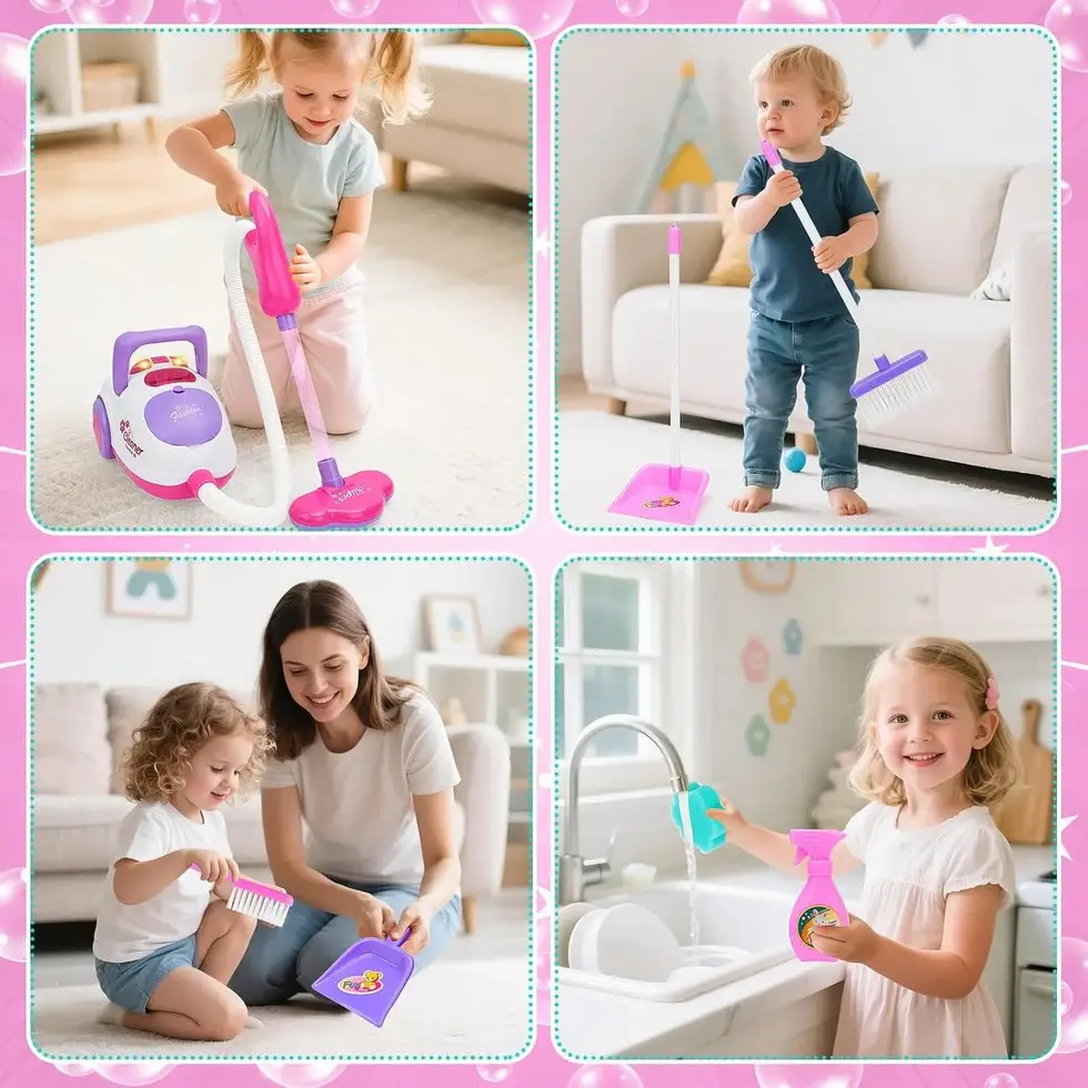 Mini Pretend Play Housekeeping Cleaning Trolley Set for Girls