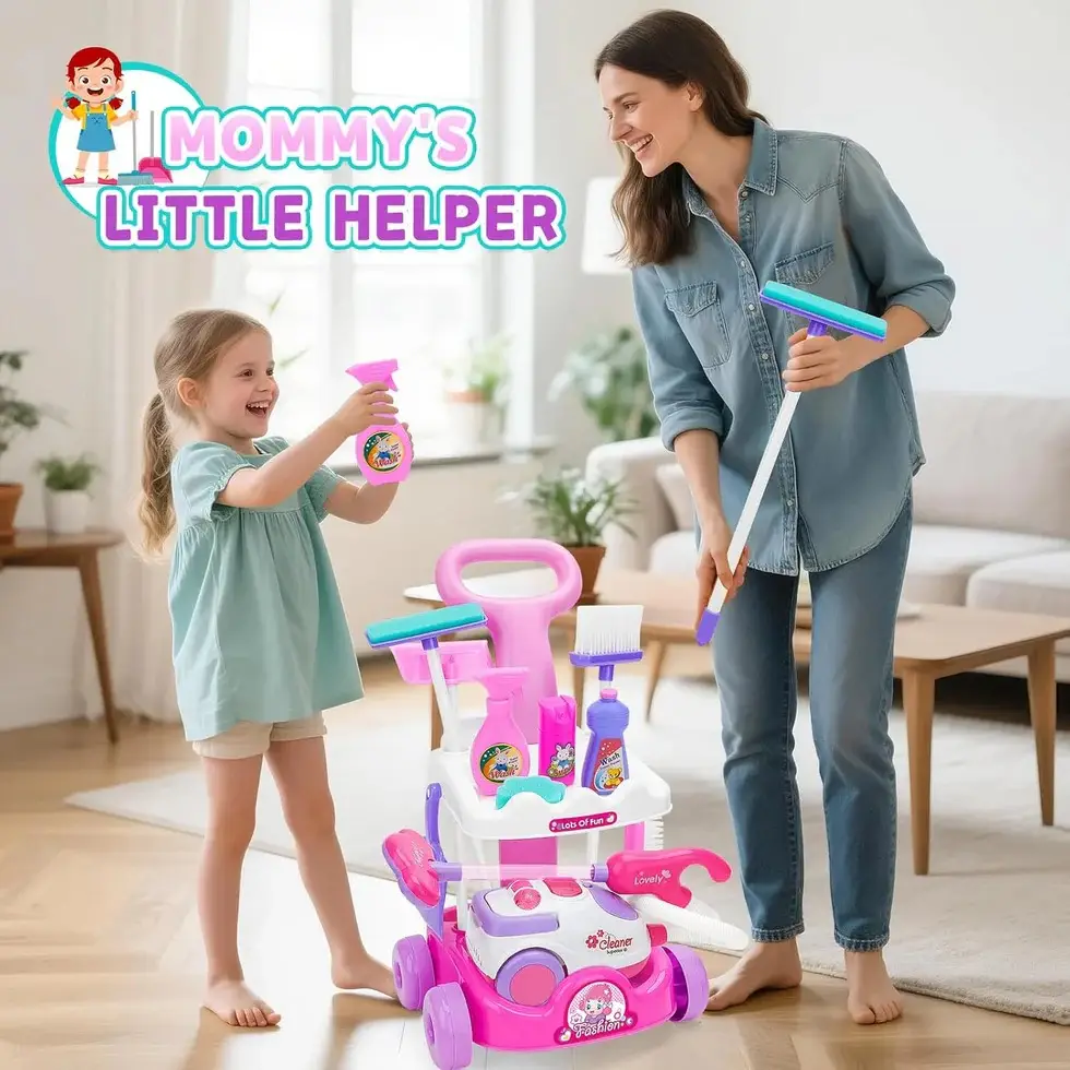 Mini Pretend Play Housekeeping Cleaning Trolley Set for Girls