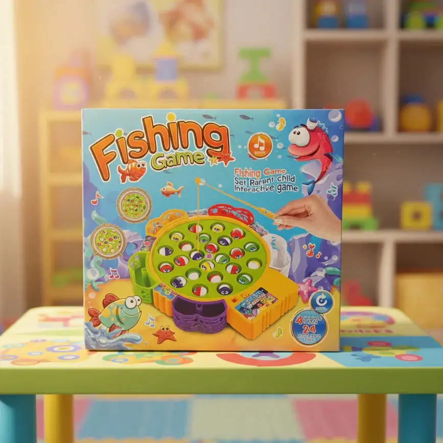 Rotating Fishing Game Toy 24 Fish Set with Music for Kids