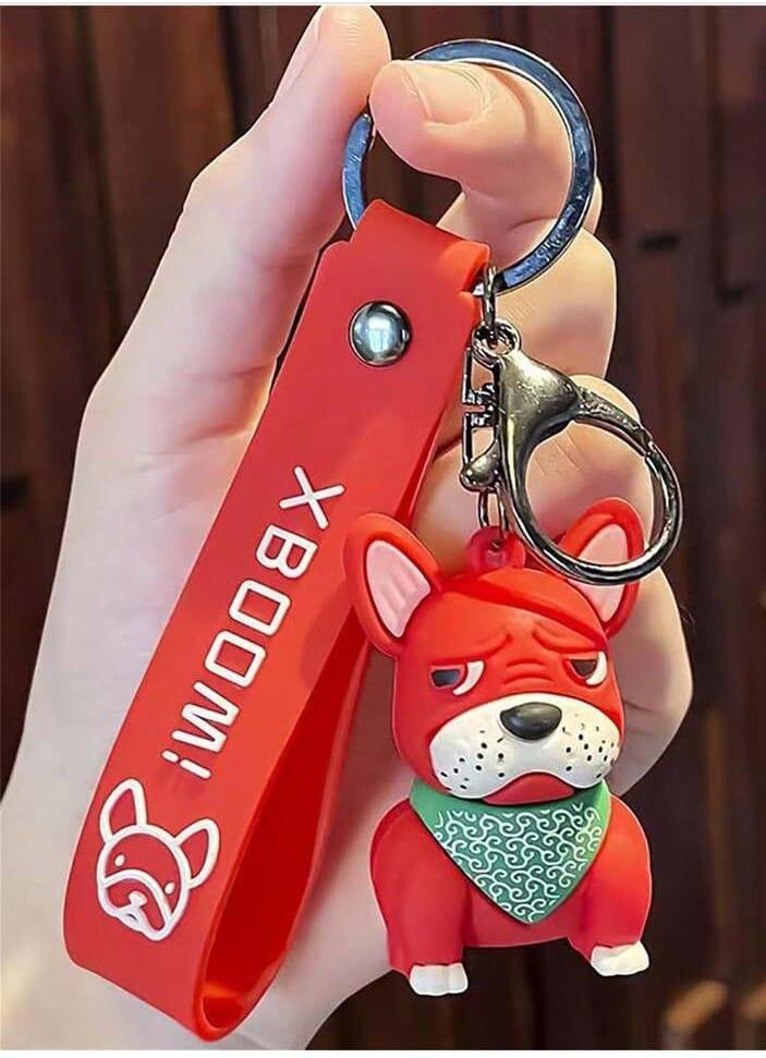 Red French Bulldog Keychain with Green Bandana