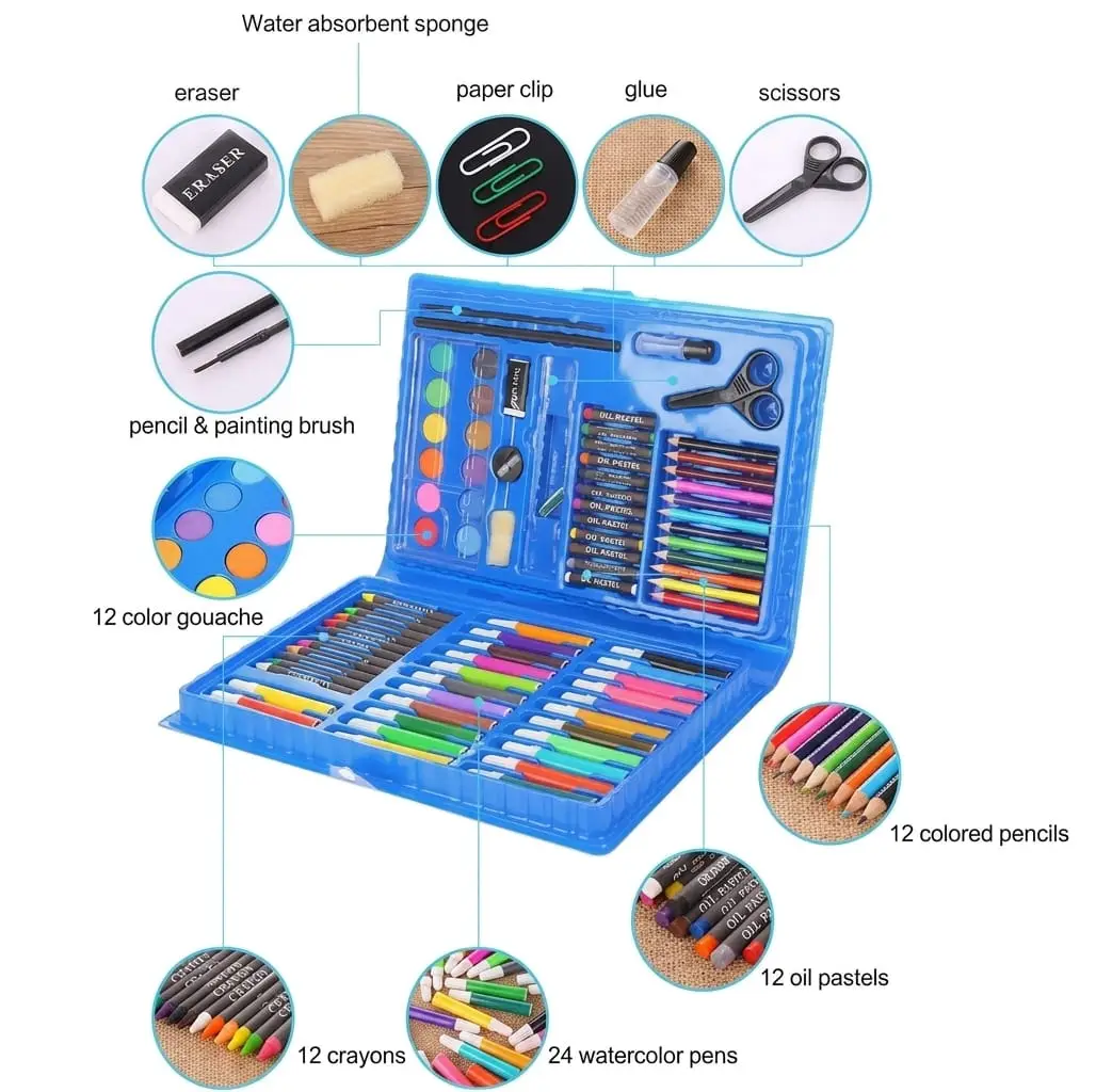86 PCS Colouring Kit/Set With Button Box For Kids/Colour Box Set/beat Quality Colour