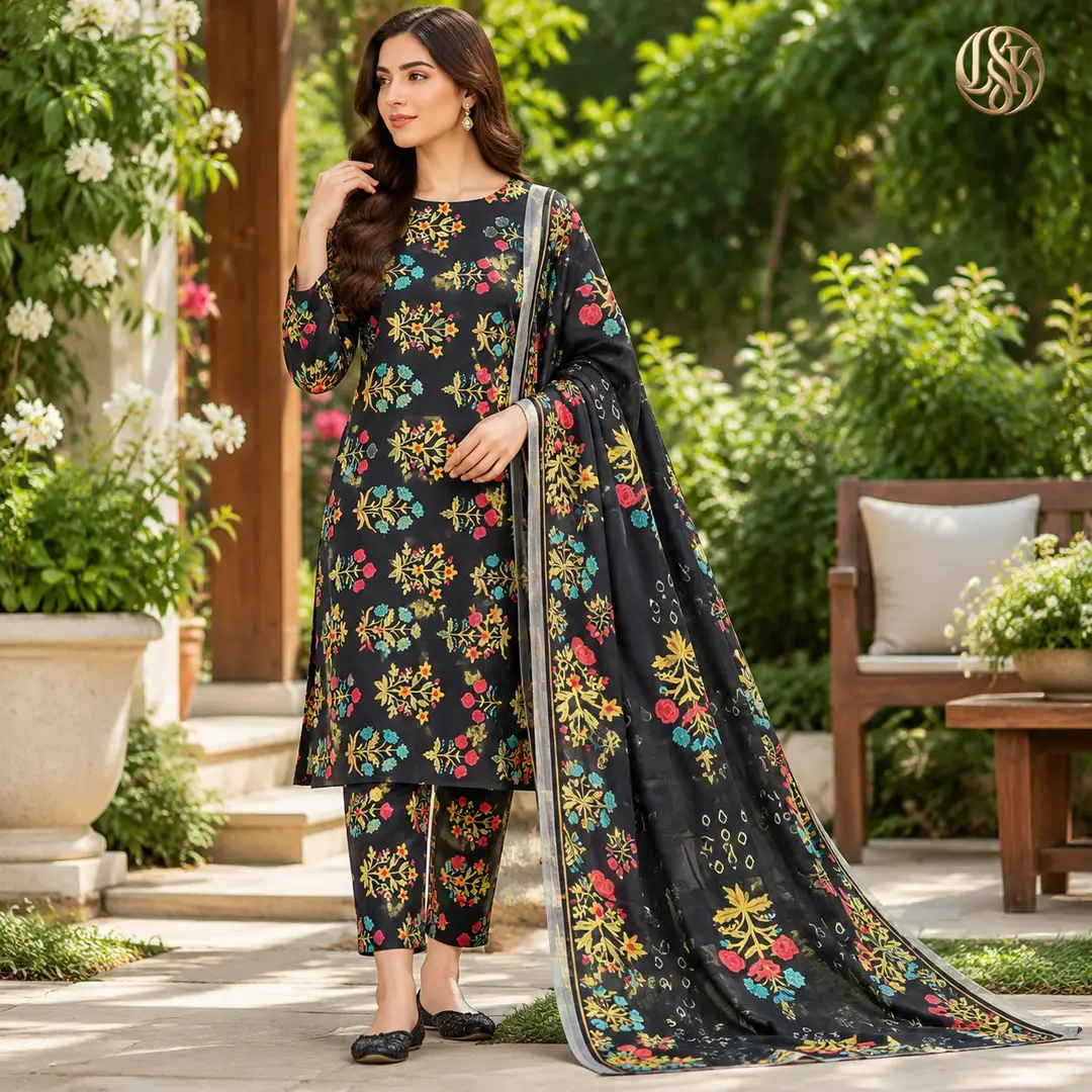3 Pcs Women's Unstitched Digital Print Suit