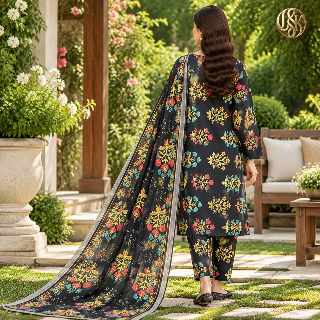 3 Pcs Women's Unstitched Digital Print Suit