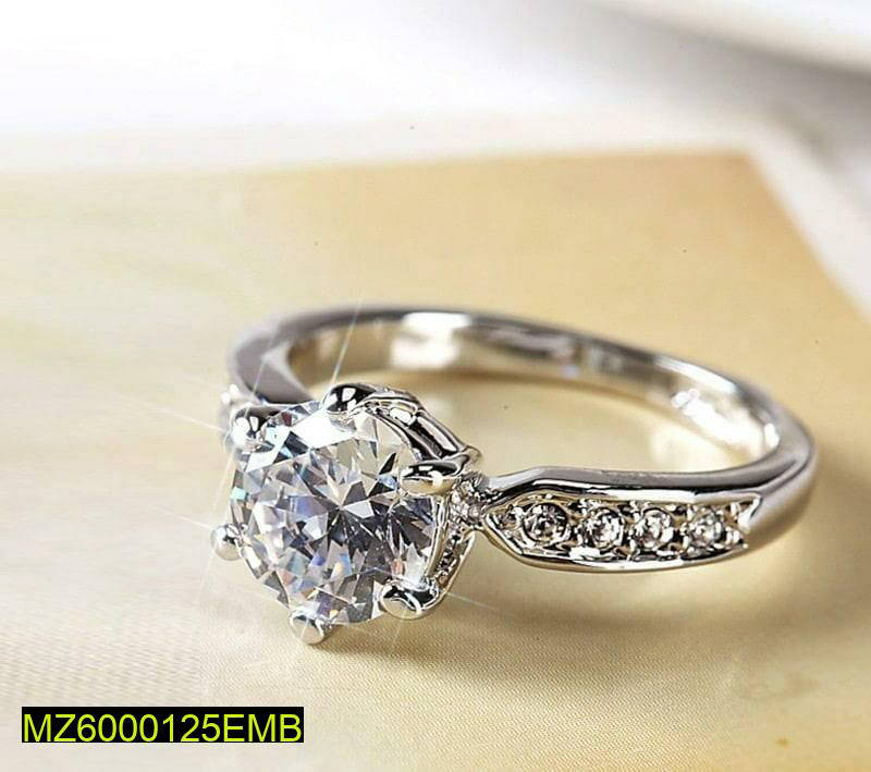 Cubic Zirconia Ring Adjustable Silver Plated for Women