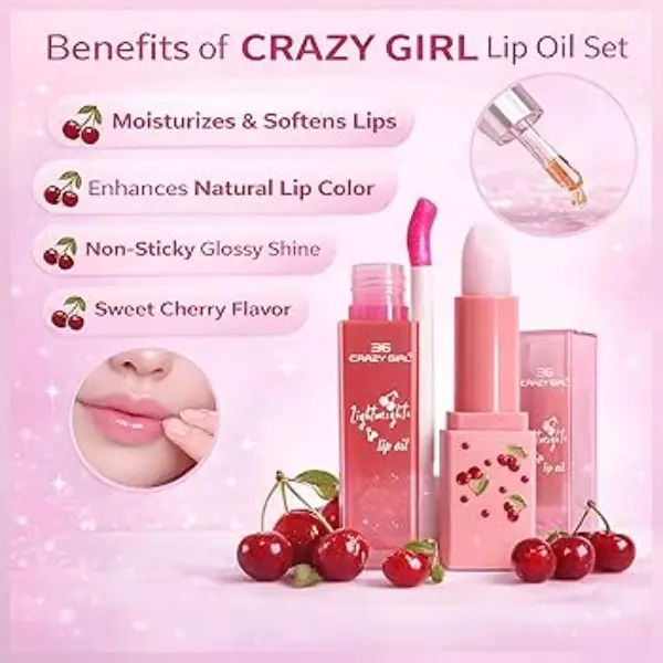 Crazy Girl 2 In 1 Glossy Finish Lip Balm & Lipstick, Shades Of Pink, 1 Set