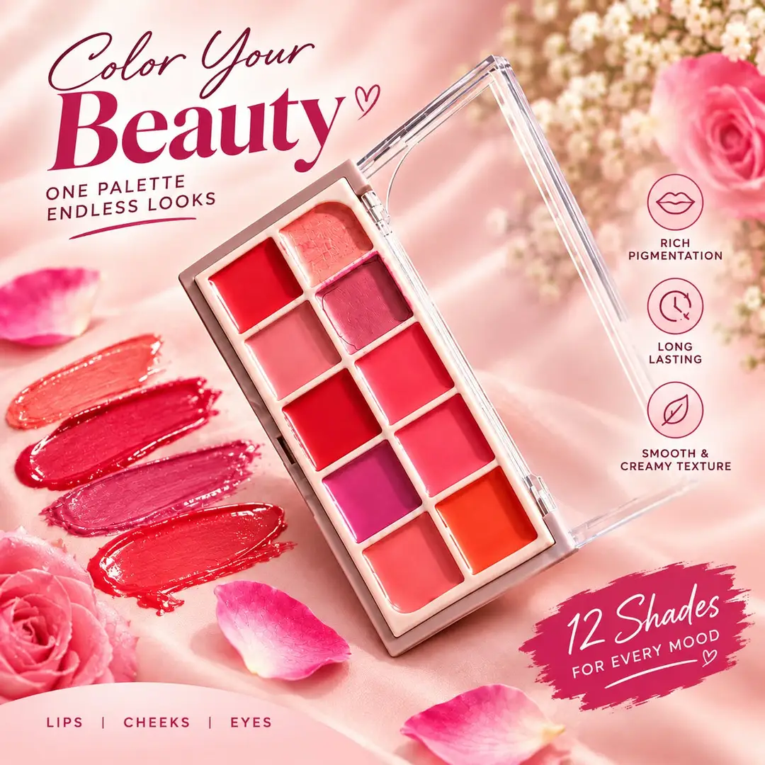 10 Colors Emelie High Pigmented Lipstick Palette, 1 Pc