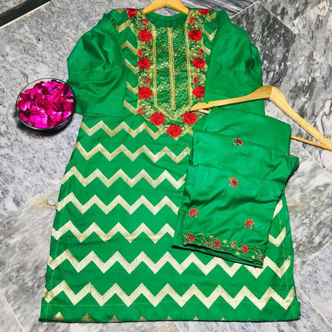 2 Pcs Women's Stitched Arabic Lawn Embroidered Shirt And Trouser