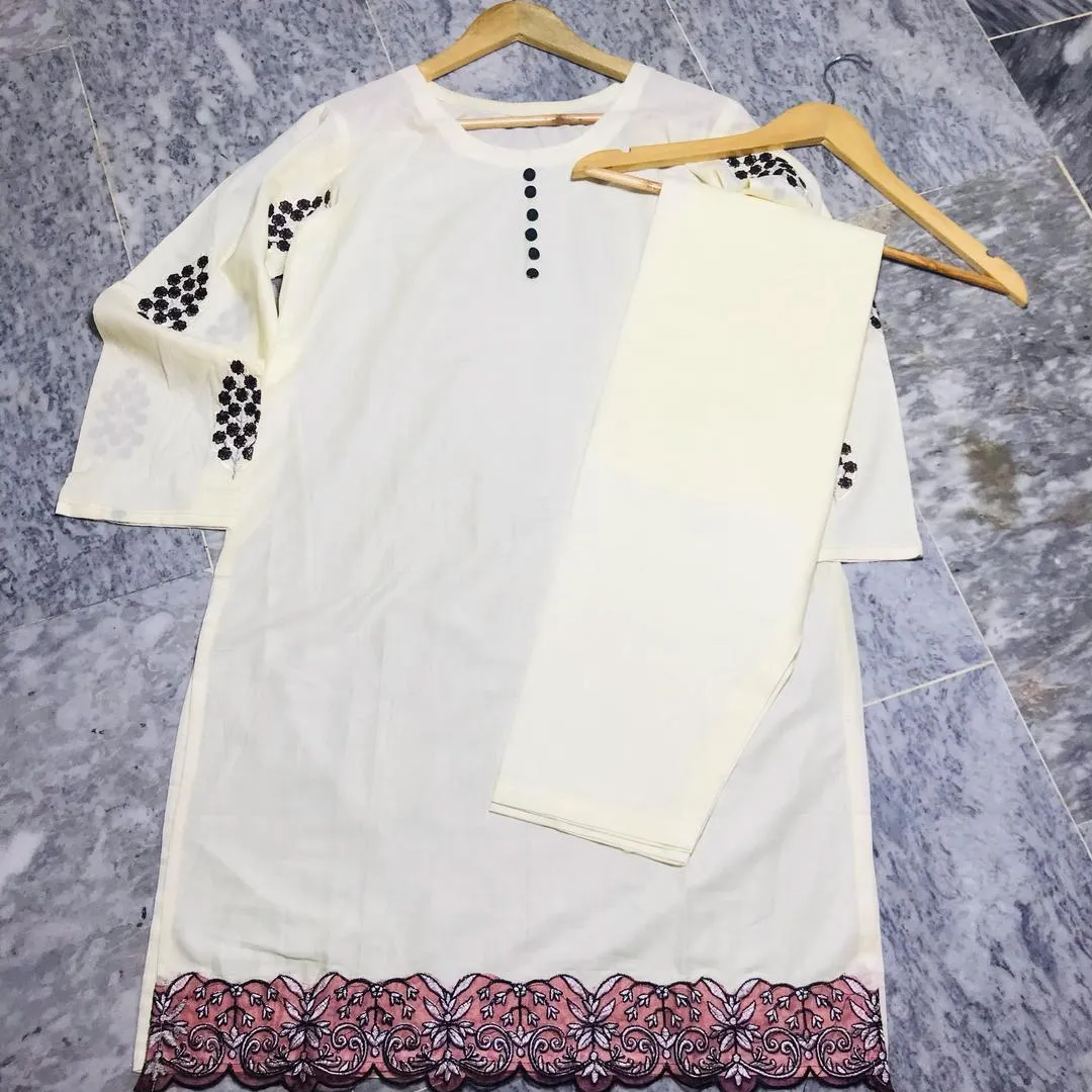 2 Pcs Women's Stitched Lawn Embroidered Shirt And Trouser