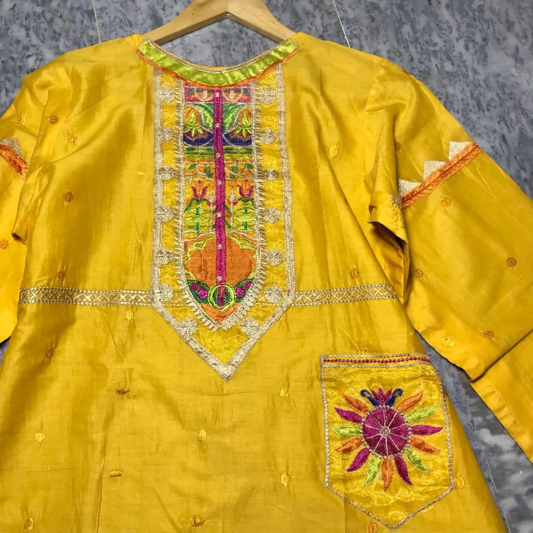 Women's Yellow Lawn Embroidered Kurta for Eid & Festive Wear