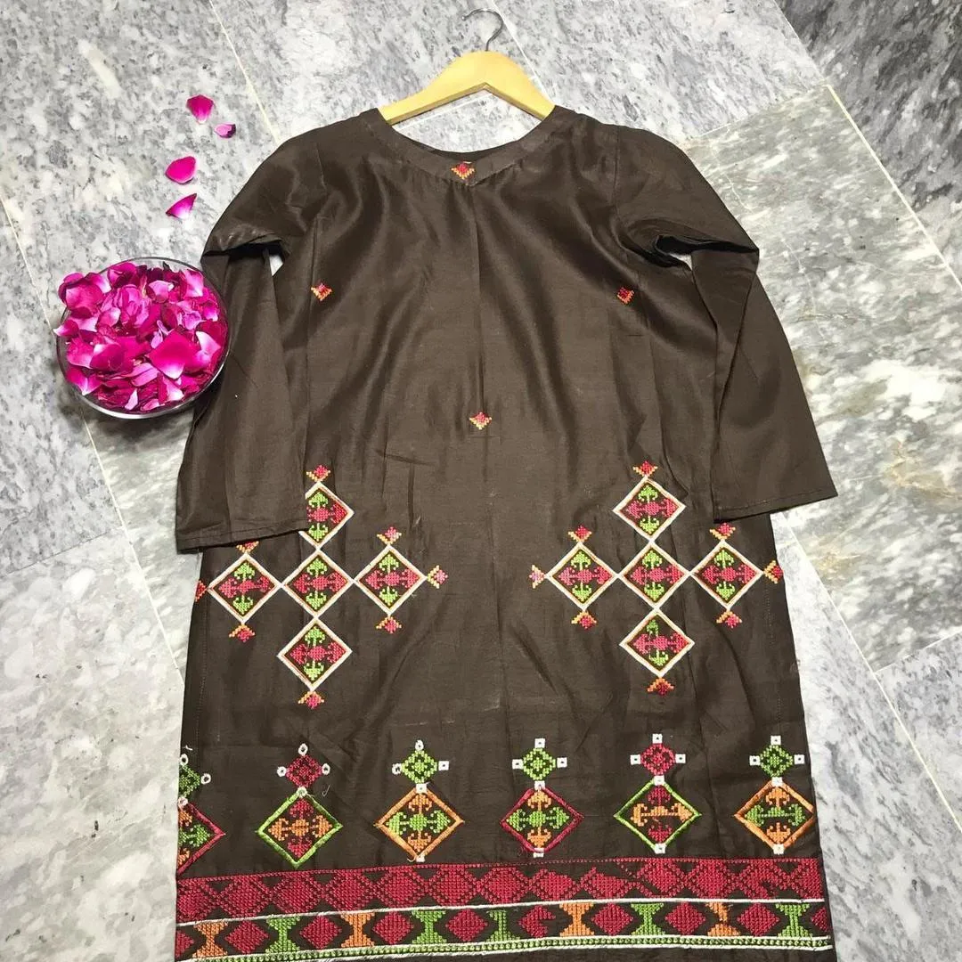 1 Pc Women's Stitched Lawn Embroidered Shirt