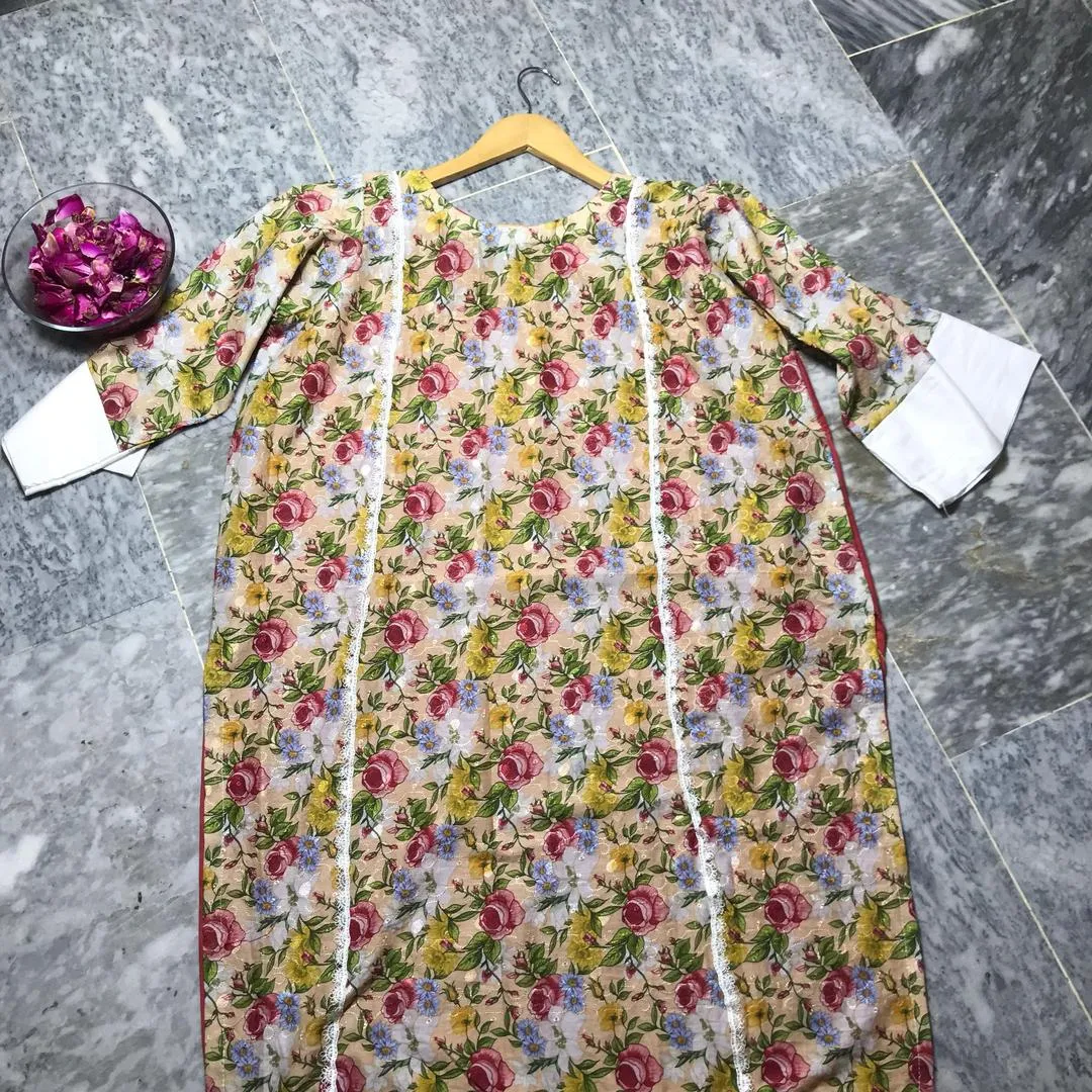 1 Pc Women's Stitched Lawn Printed Shirt
