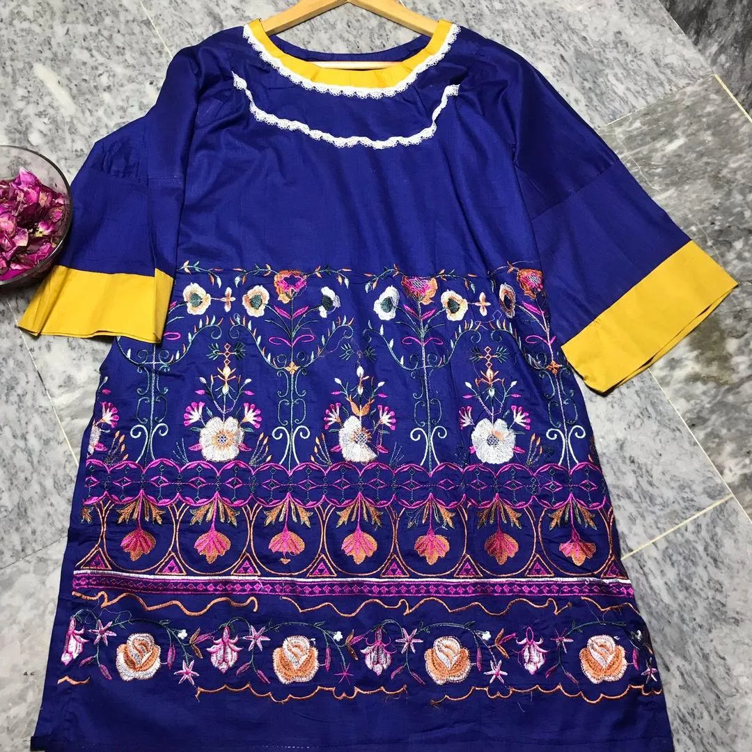 1 Pc Women's Stitched Arabic Lawn Embroidered Shirt