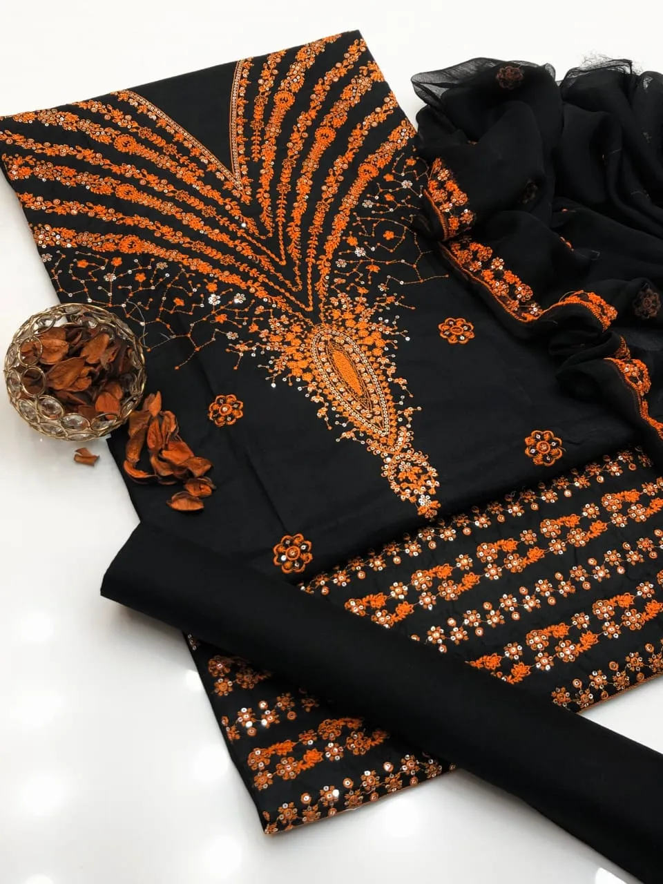 Black Embroidered 3-Piece Women's Suit for Eid Party Wear