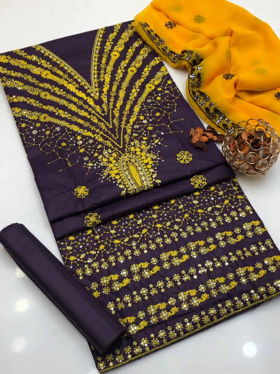 Purple Embroidered 3-Piece Women's Suit for Eid Party Wear