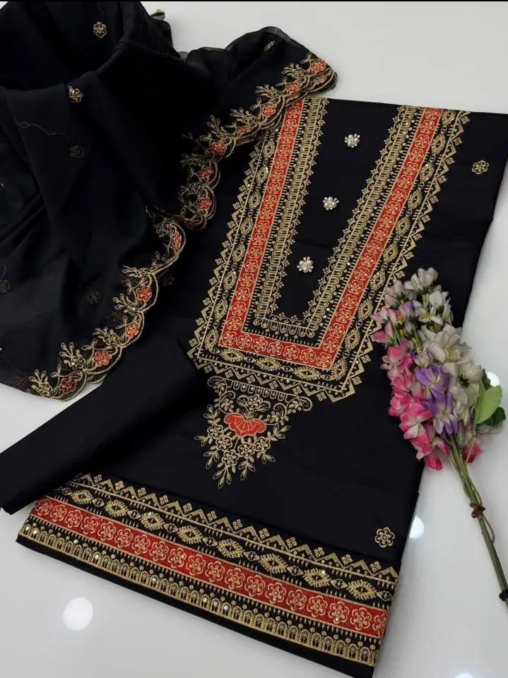 3 Pcs Women's Unstitched Embroidered Suit