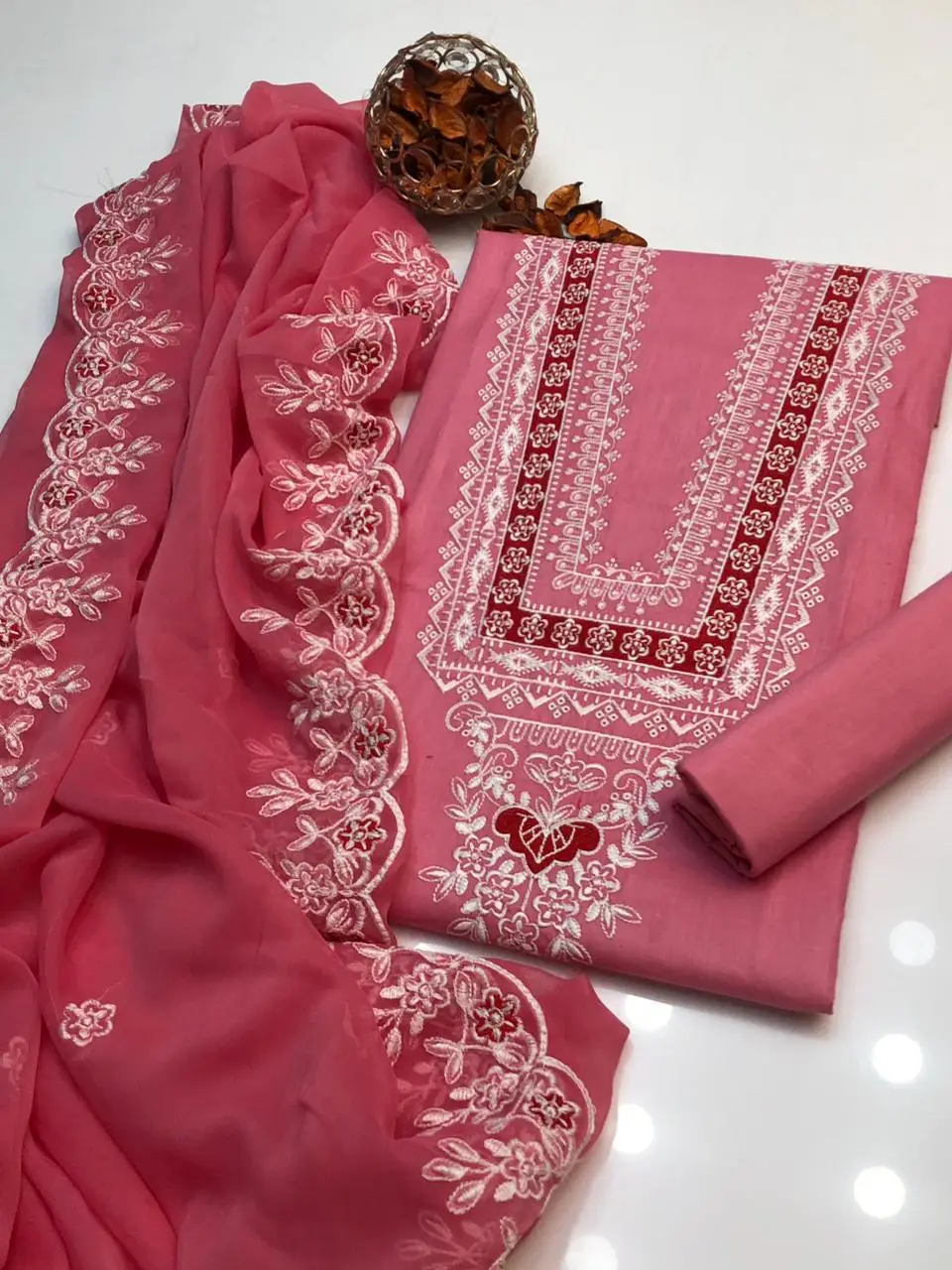 3 Pcs Women's Unstitched Embroidered Suit