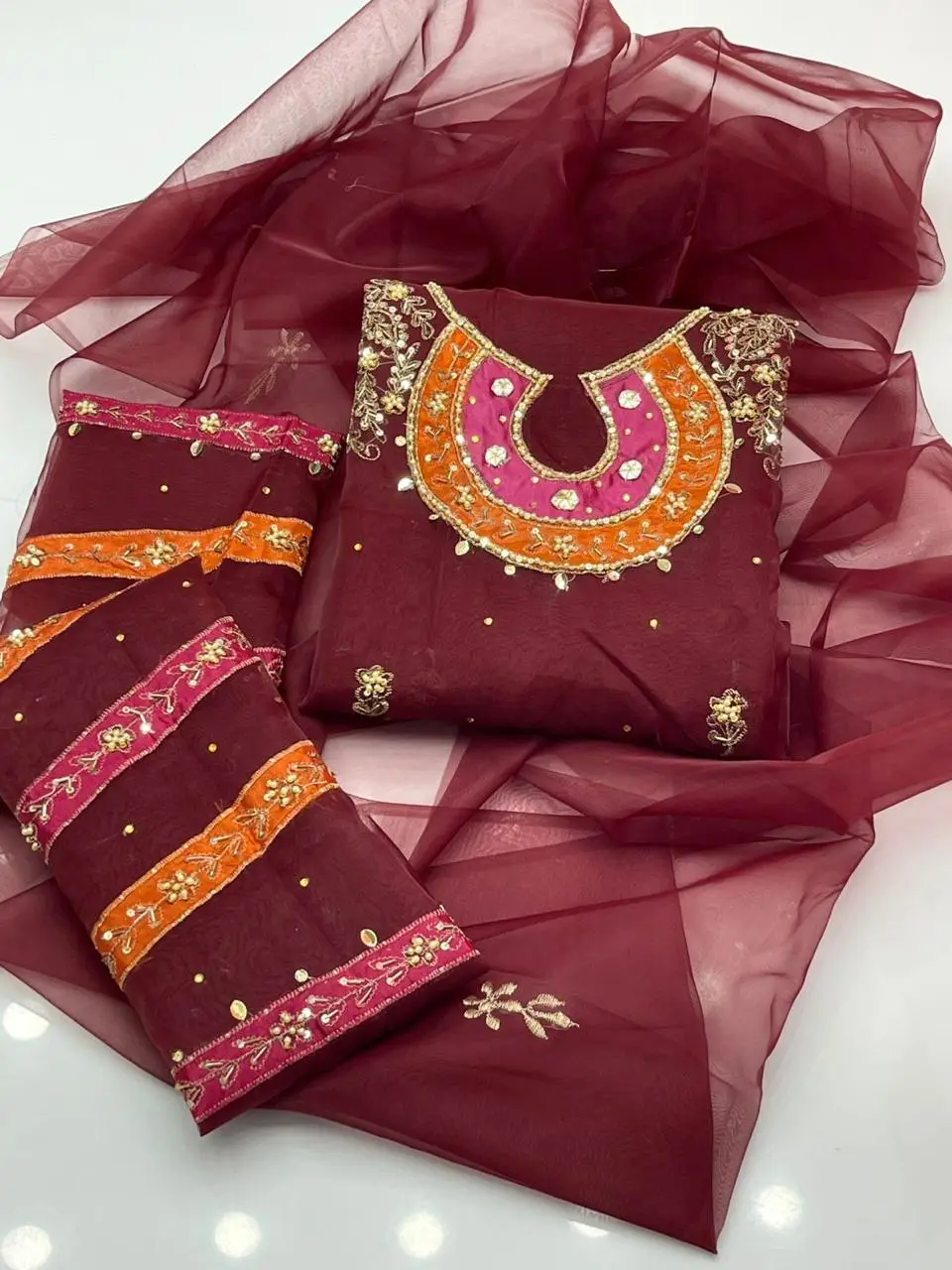 3 Pcs Women's Unstitched Embroidered Suit