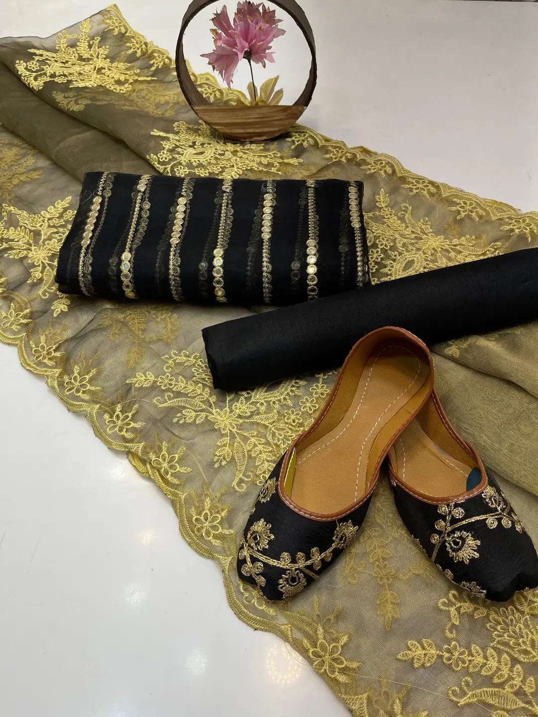 3 Pcs Women's Unstitched Mirror Work Suit