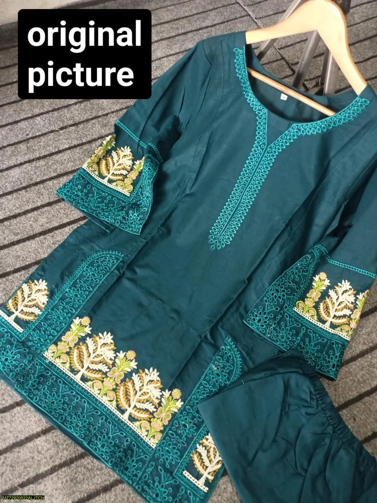 2 Pcs Women's Stitched Lawn Embroidered Shirt And Trouser