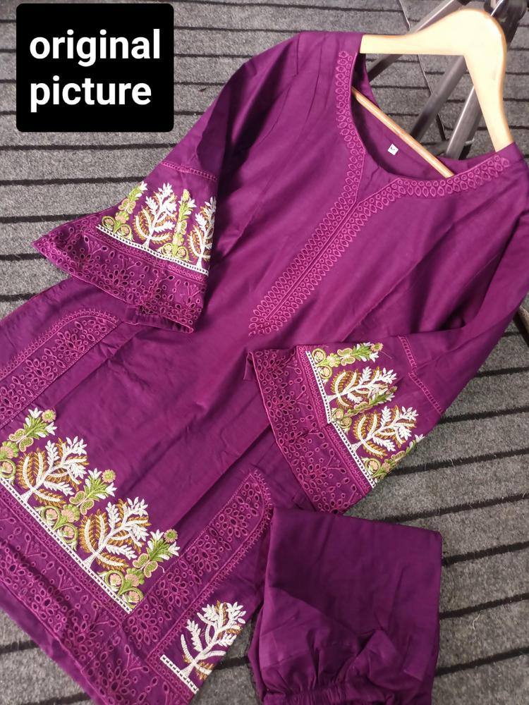 2 Pcs Women's Stitched Lawn Embroidered Shirt And Trouser