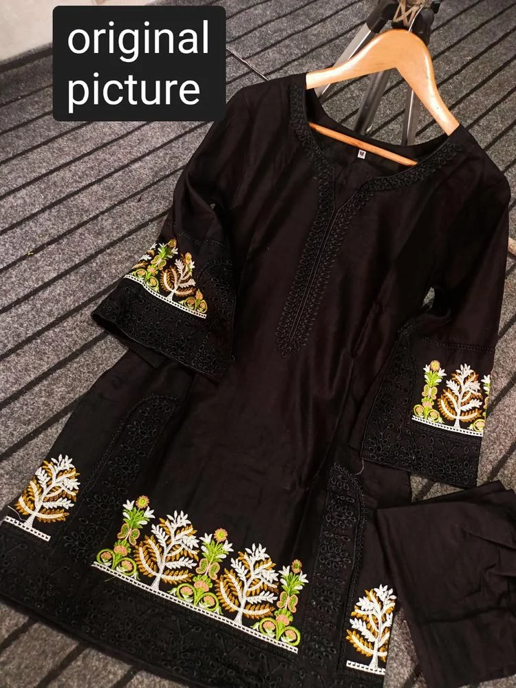 2 Pcs Women's Stitched Lawn Embroidered Shirt And Trouser