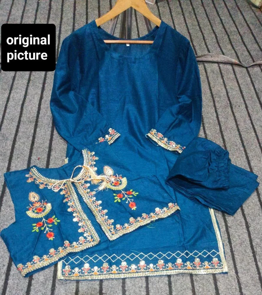 2 Pcs Women's Stitched Cotton Sequins Embroidered Shirt And Trouser