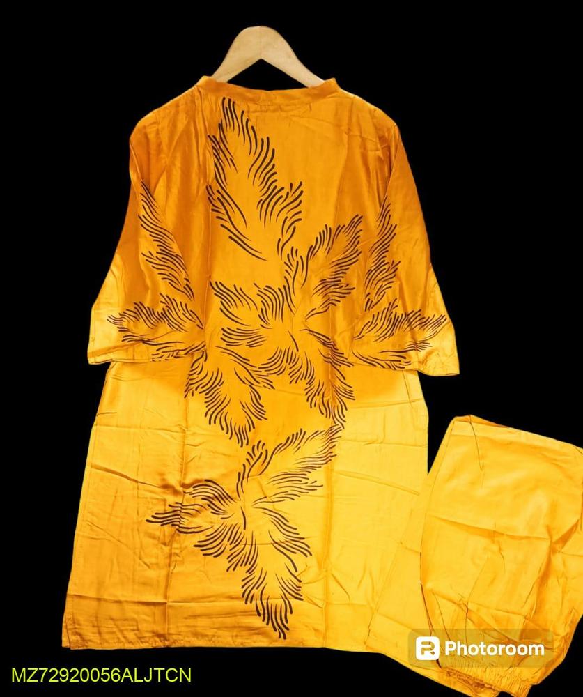2 Pcs Women's Stitched Linen Printed Shirt And Trouser