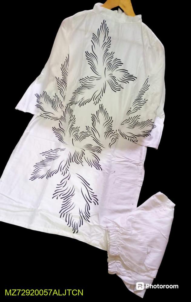 2 Pcs Women's Stitched Linen Printed Shirt And Trouser
