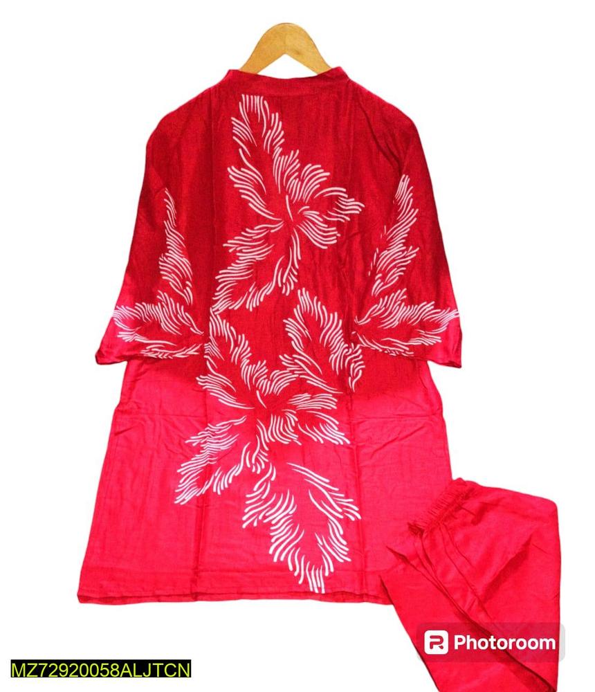 2 Pcs Women's Stitched Linen Printed Shirt And Trouser