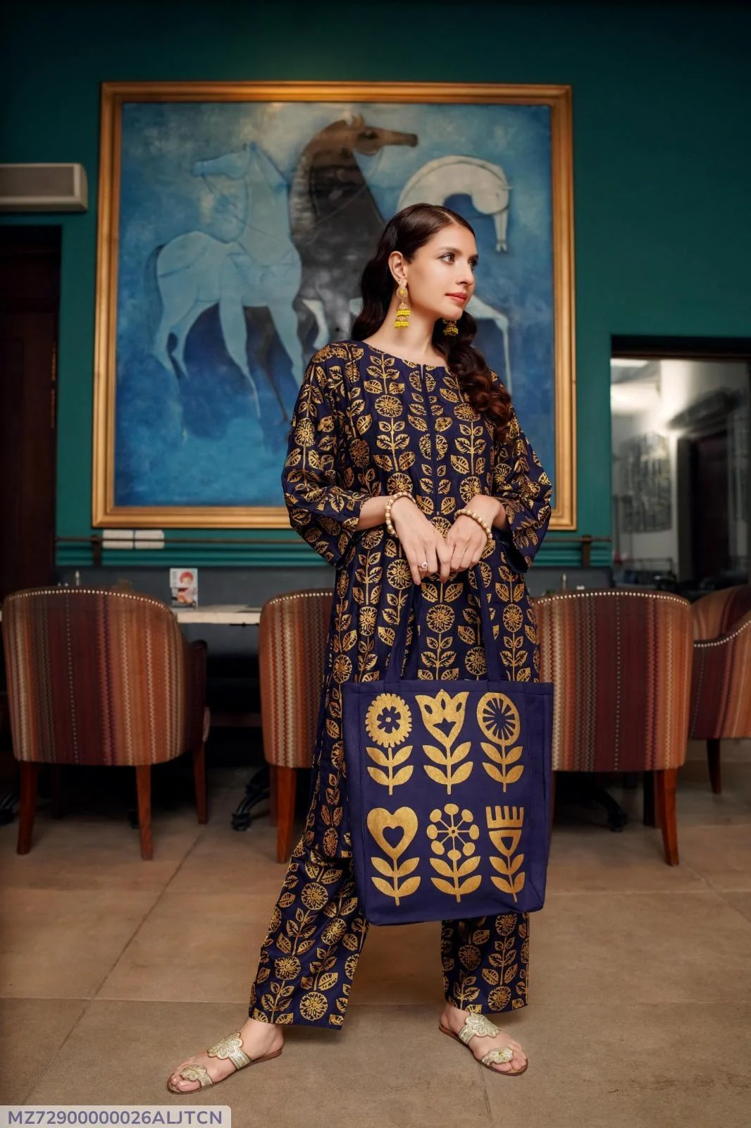 2 Pcs Women's Stitched Linen Printed Shirt And Trouser