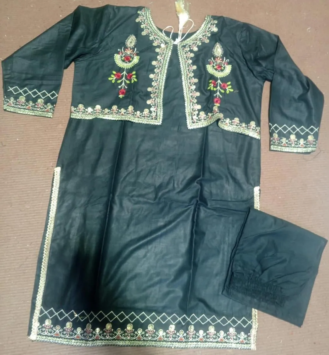 2 Pcs Women's Stitched Linen Embroidered Shirt And Trouser