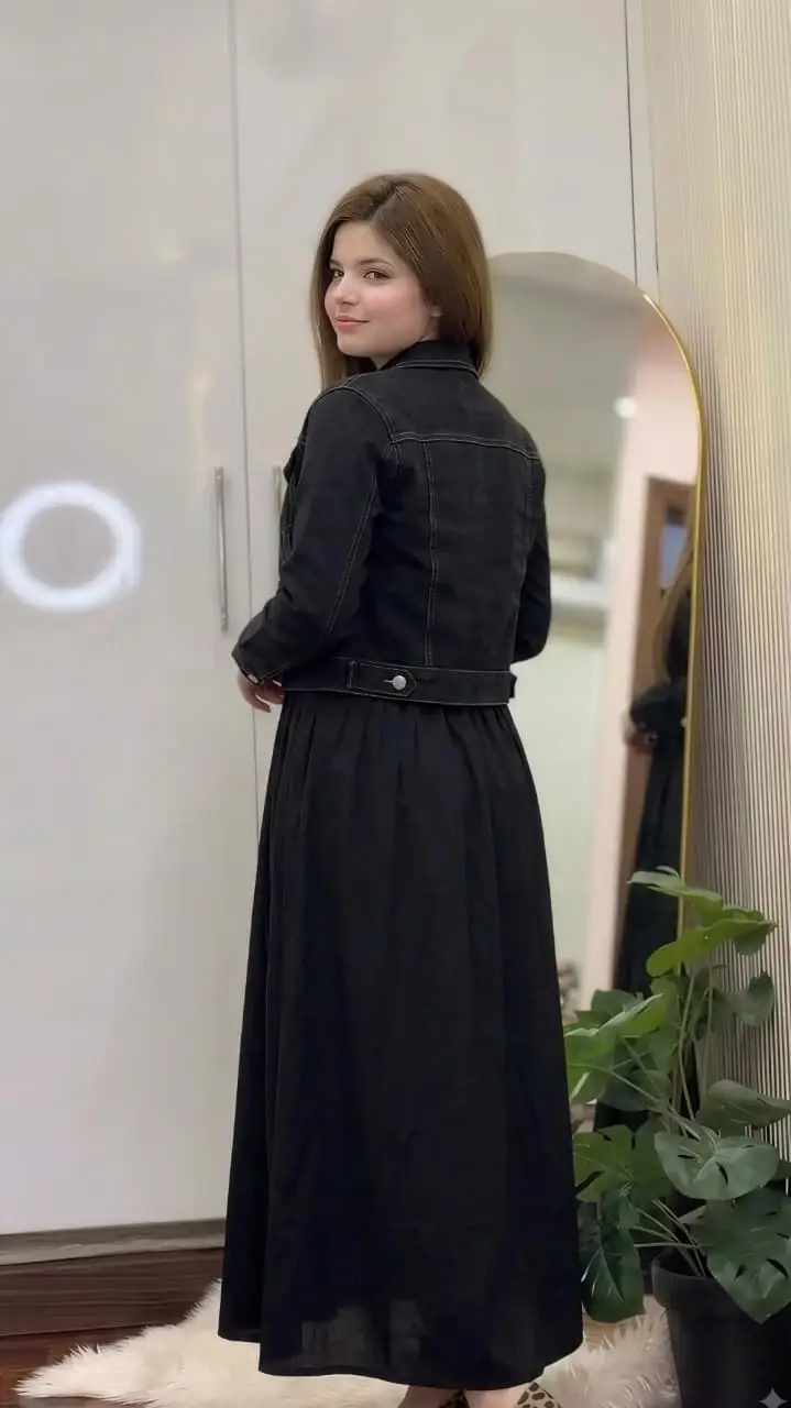 2 Pcs Women's Stitched Grip Plain Frock And Jacket