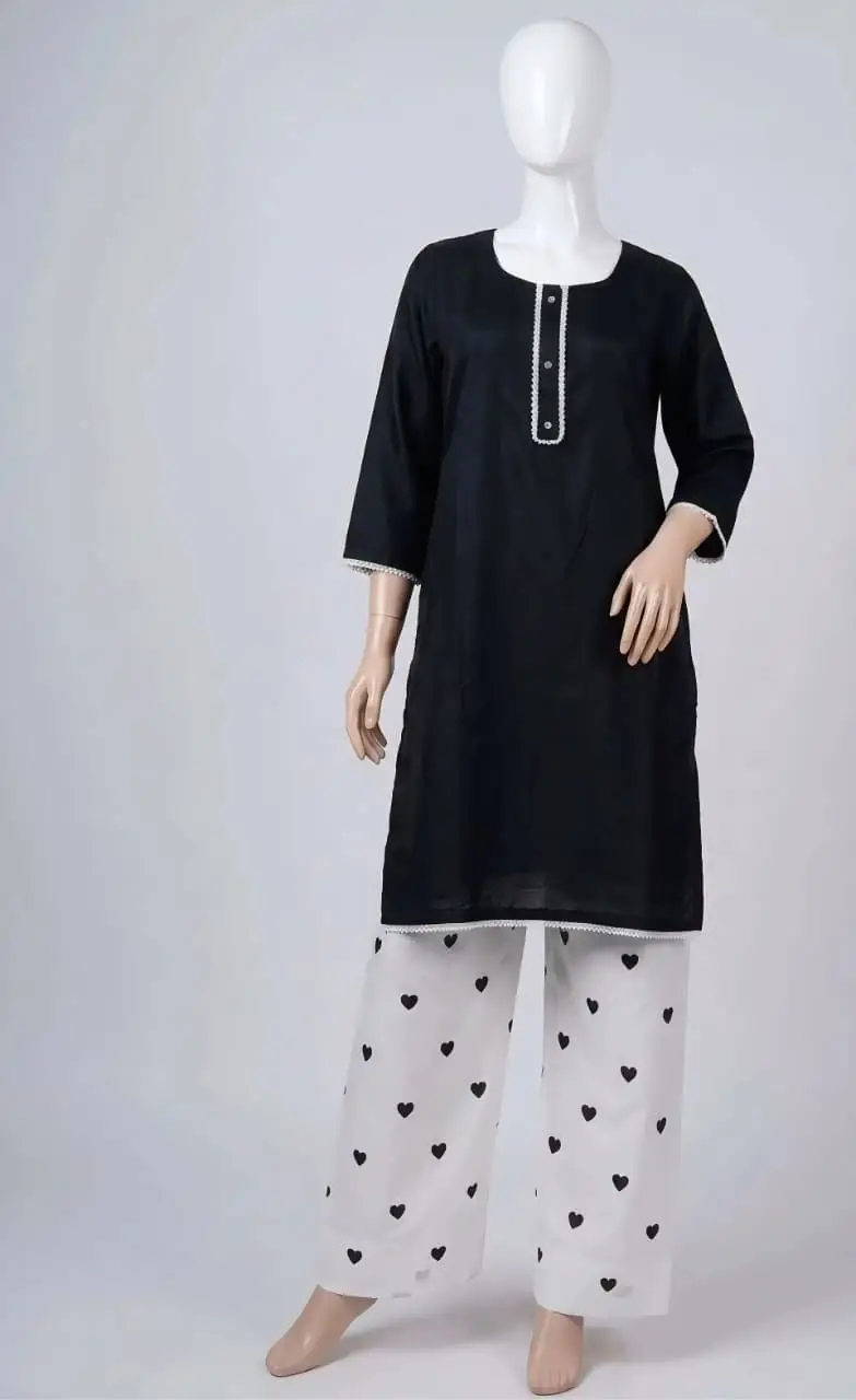 2 Pcs Women's Stitched Linen Printed Shirt And Trouser
