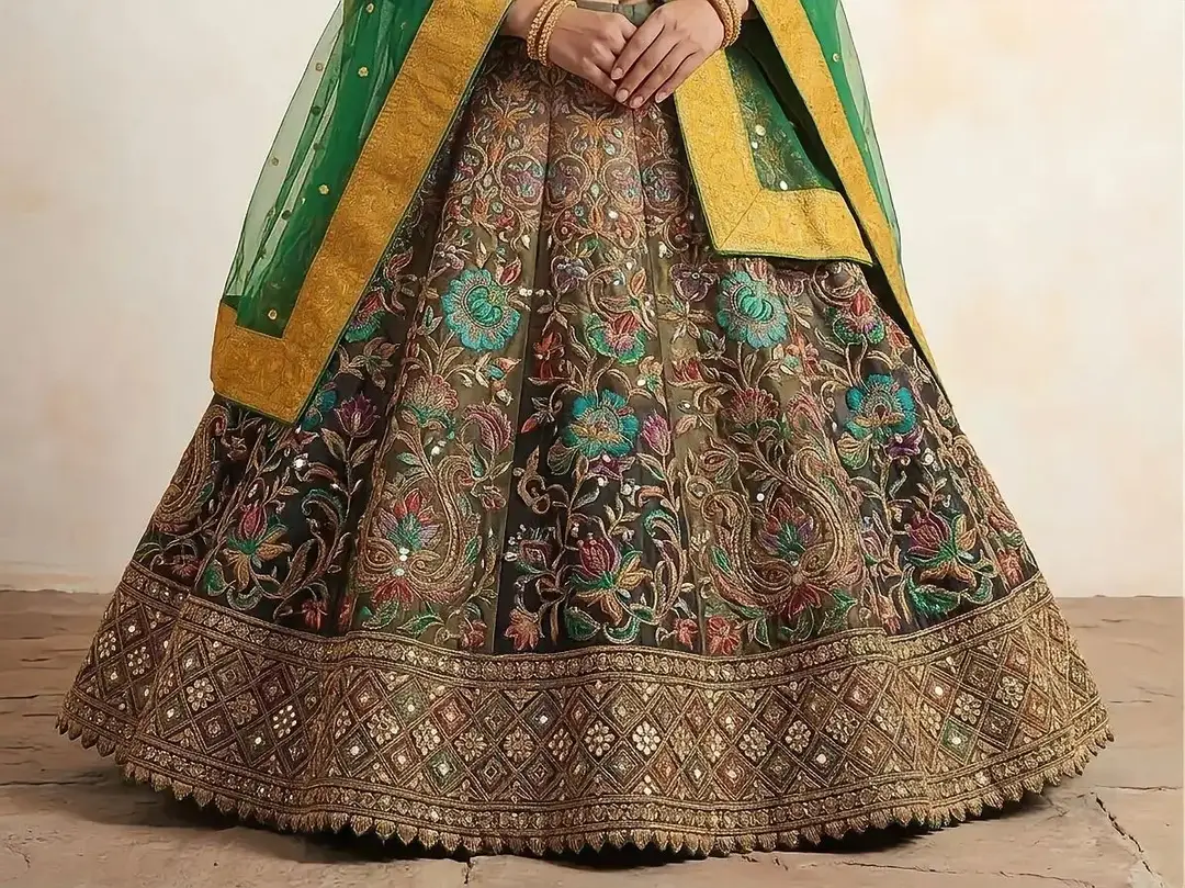3 Pcs Women's Stitched Raw Silk Printed Lehenga Choli