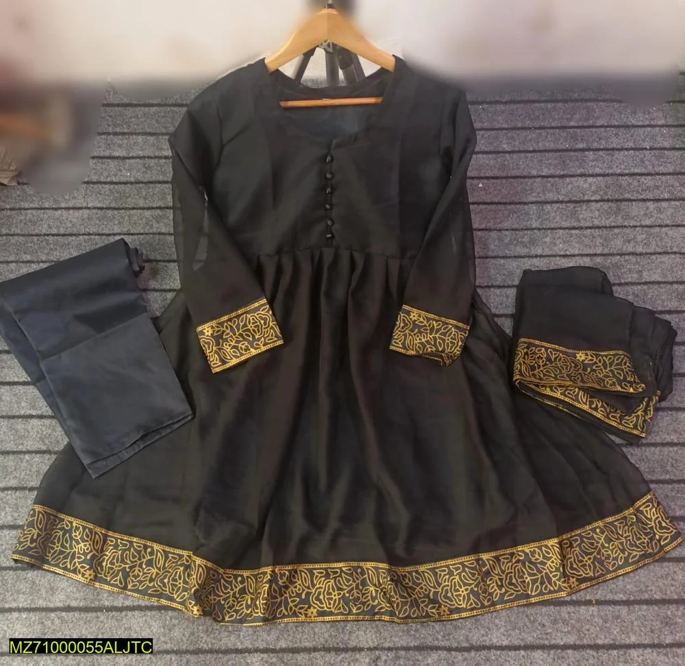 3 Pcs Girl's Stitched Chiffon Plain Maxi