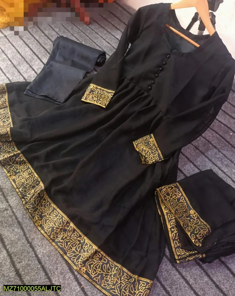 3 Pcs Girl's Stitched Chiffon Plain Maxi