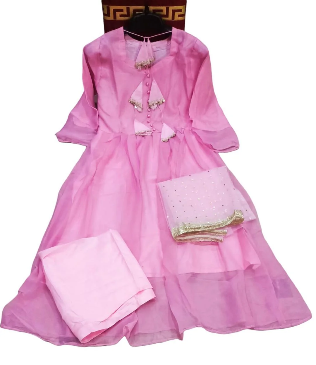 3 Pcs Women's Stitched Chiffon Plain Maxi Suit