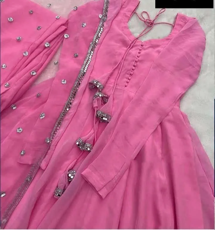 3 Pcs Women's Stitched Chiffon Plain Maxi Suit