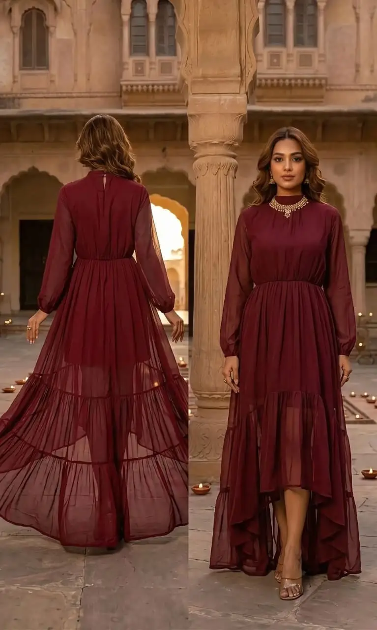 1 Pc Women's Stitched Chiffon Plain Maxi