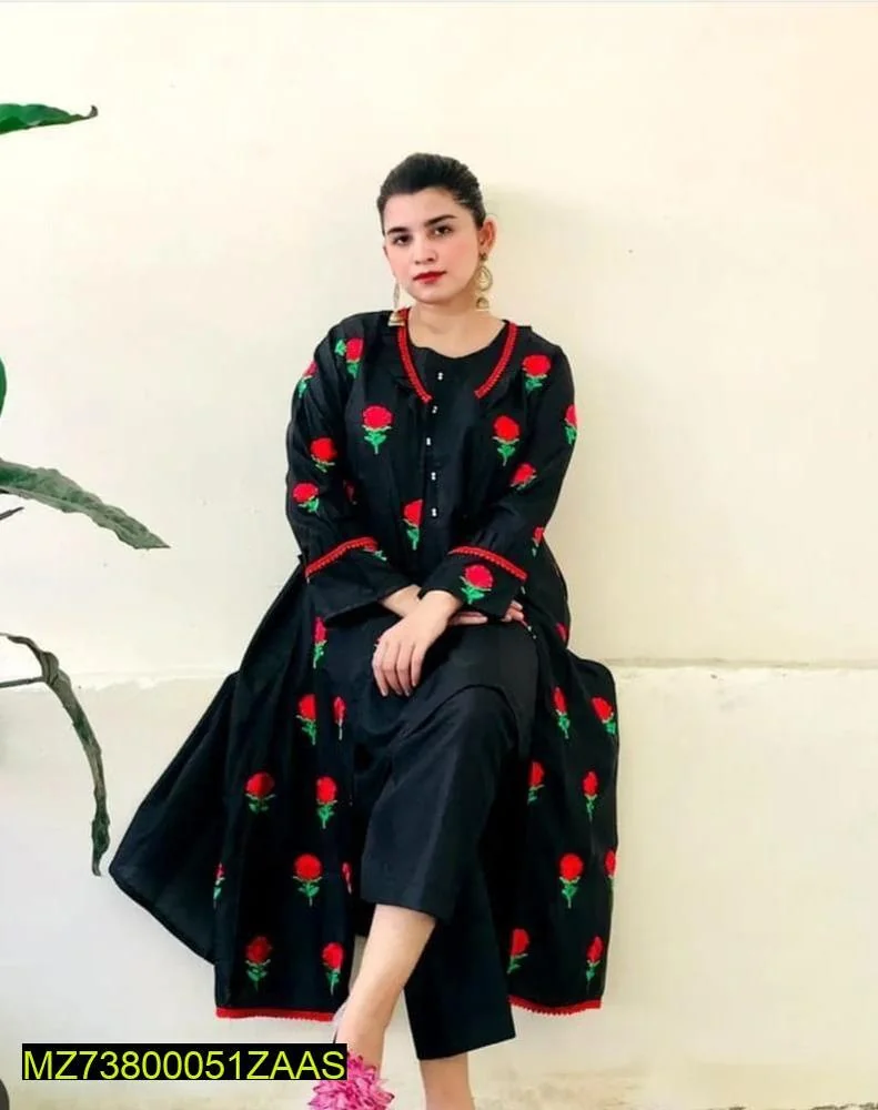 3 Pcs Women’s Stitched Katan Silk Embroidered Gown Suit