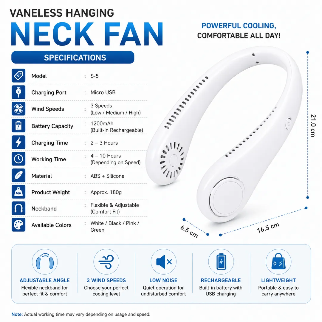 Portable Bladeless Rechargeable Neck Fan
