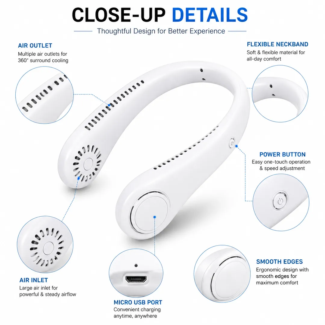 Portable Bladeless Rechargeable Neck Fan